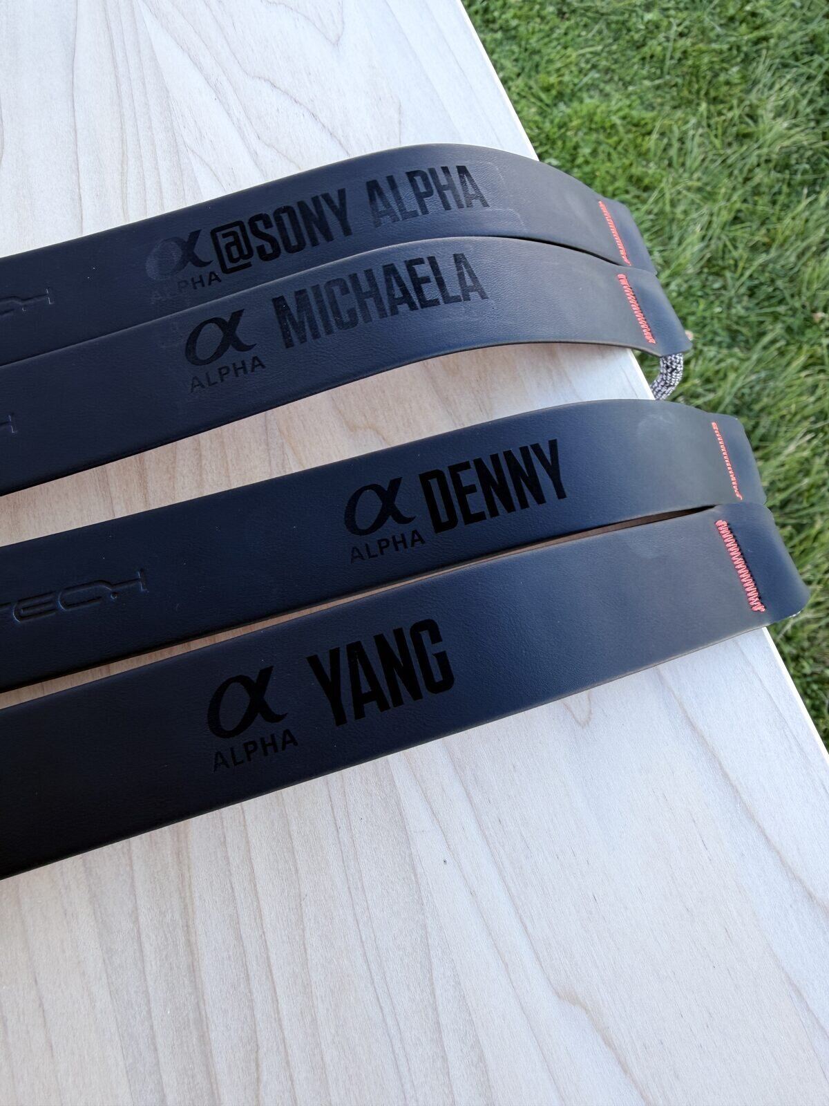 Straps laser engraved with individual guests' names